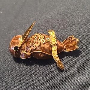 D'Orlan bird enamel brown brooch